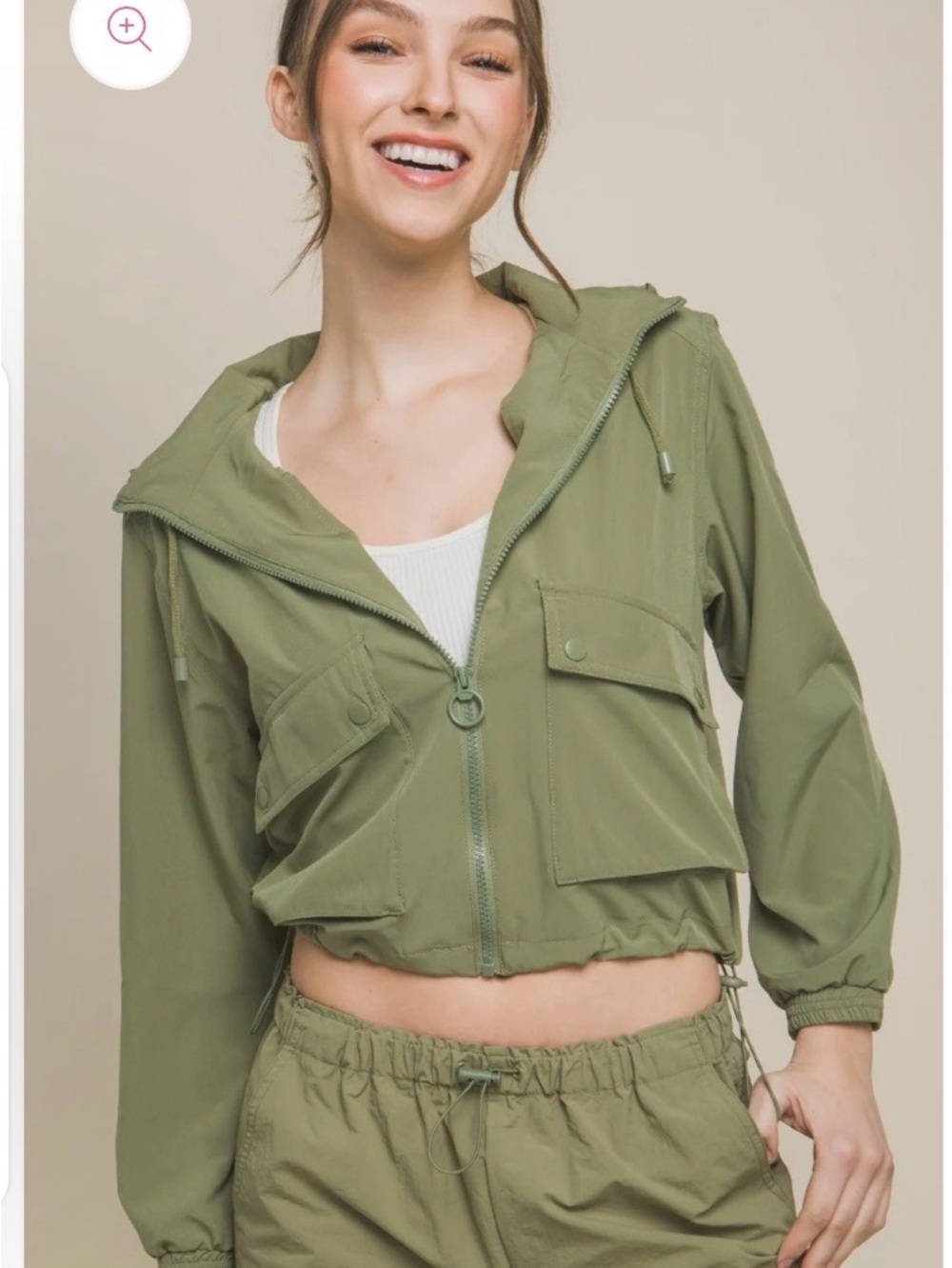 Love Tree Olive Green Cropped Utility Jacket with Hood